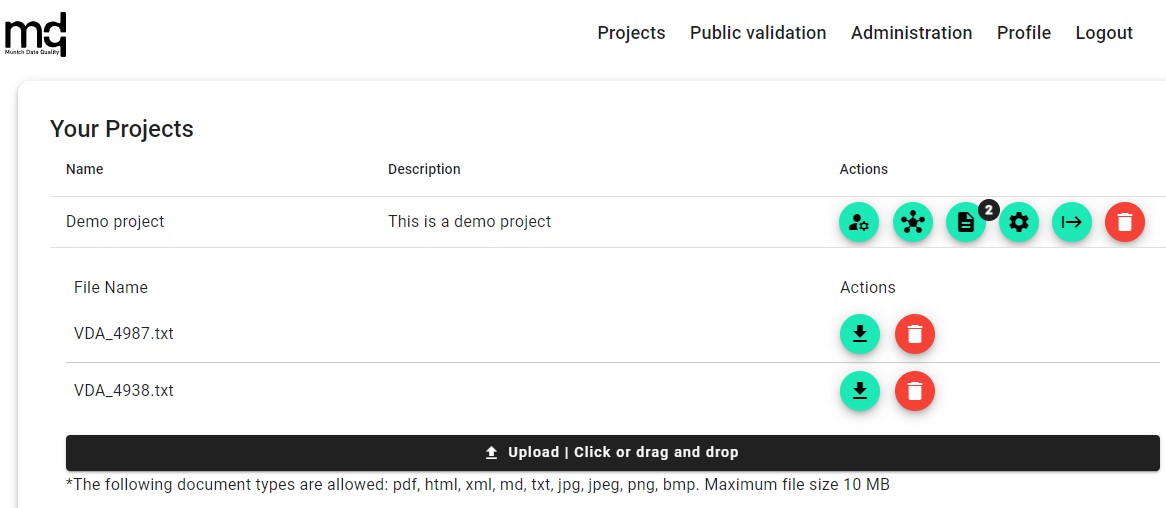 Use the upload button to add new documents to the project.